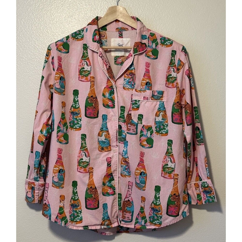 Printfresh PJ Pop the Bubbly size Small Long Pajama Top Pink Champagne Bottle